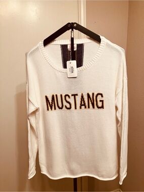 NWT Pink Pineapple MUSTANG Knit Varsity Sweater Cream - Size Small